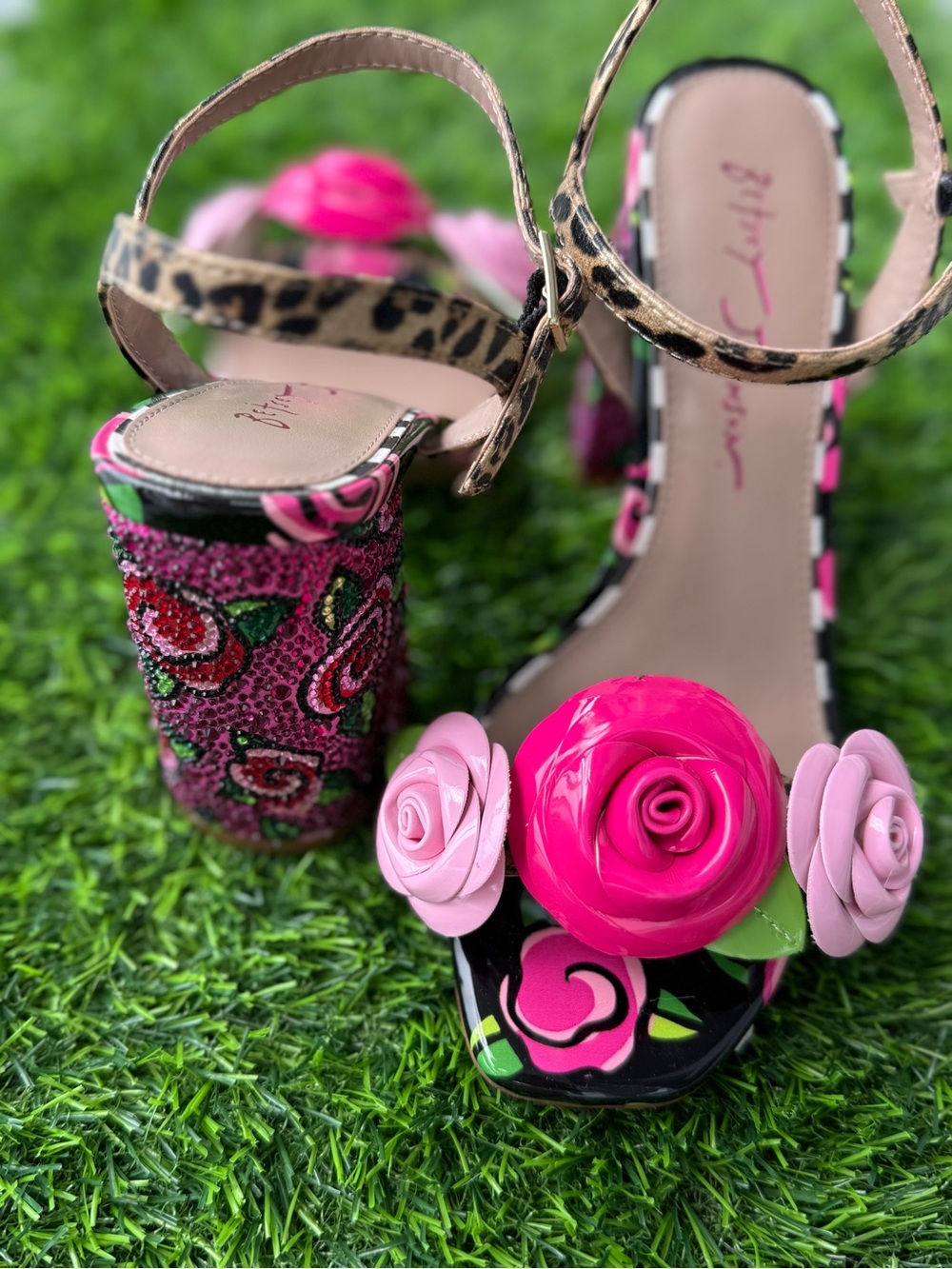 Betsey Johnson Pink & Hot Pink Floral Leopard-Trim Heels - Picture 5 of 9